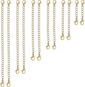 12 PCS Necklace Extenders - Stainless Steel Necklace Extension Chain for Jewelry, Bracelets & Anklets (1"-6" Lengths, Gold)