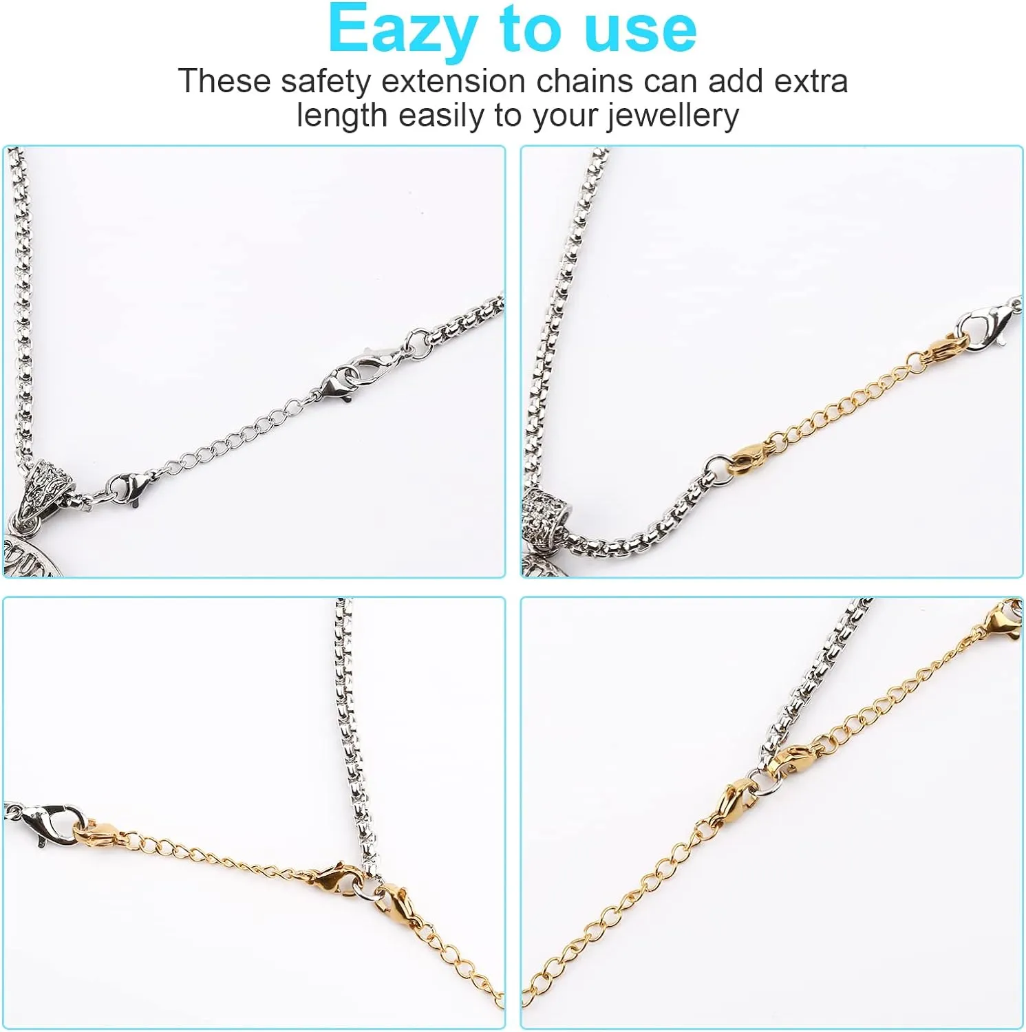 12 PCS Necklace Extenders - Stainless Steel Necklace Extension Chain for Jewelry, Bracelets & Anklets (1"-6" Lengths, Gold)