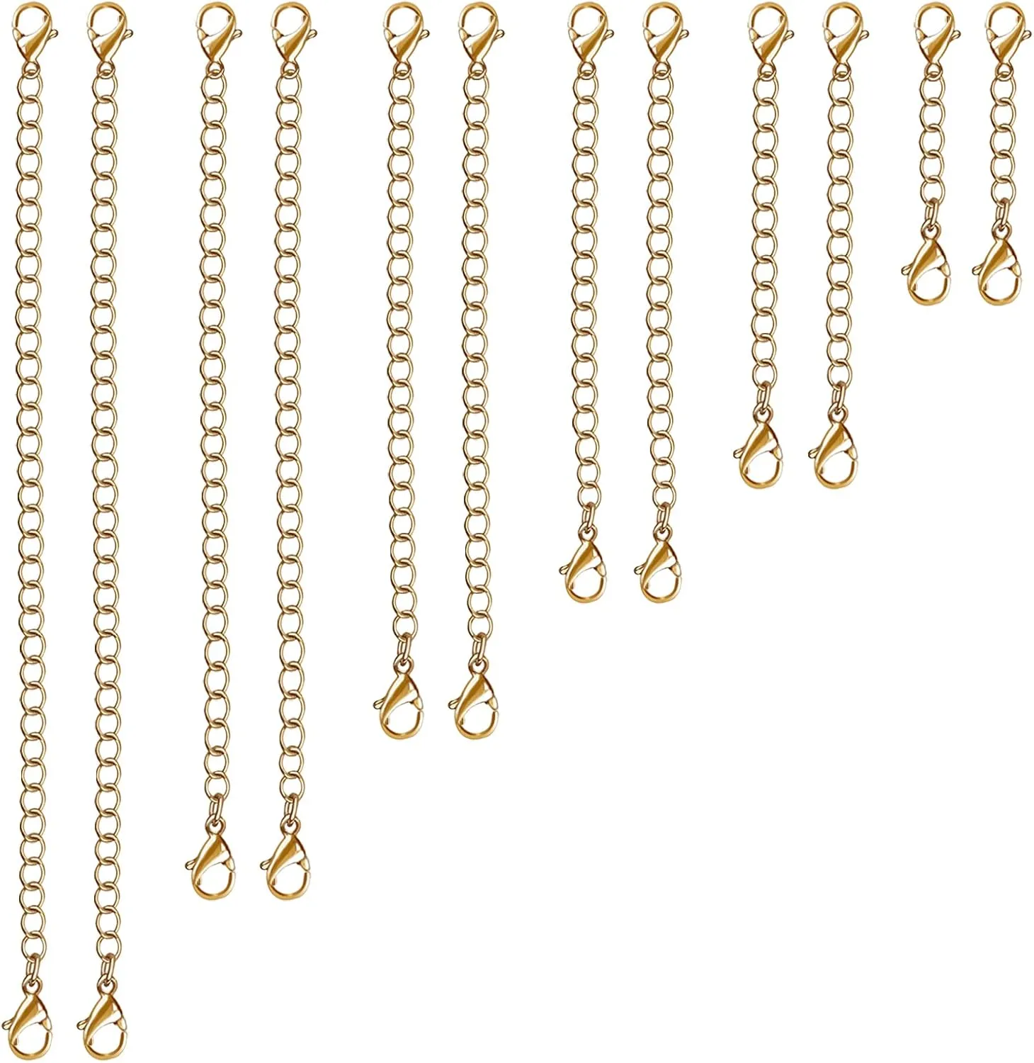 12 PCS Necklace Extenders - Stainless Steel Necklace Extension Chain for Jewelry, Bracelets & Anklets (1"-6" Lengths, Gold)