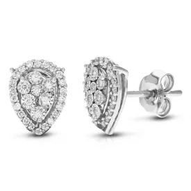 1/4 cttw 58 Stones Round Lab Grown Diamond Studs Earrings .925 Sterling Silver Prong Set Pear Shape