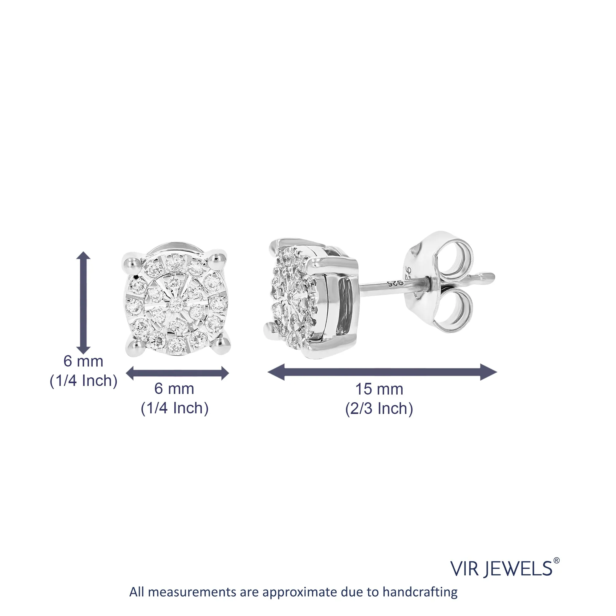 1/6 cttw 38 Stones Round Lab Grown Diamond Studs Earrings .925 Sterling Silver Prong Set Round Shape