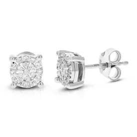 1/6 cttw 38 Stones Round Lab Grown Diamond Studs Earrings .925 Sterling Silver Prong Set Round Shape