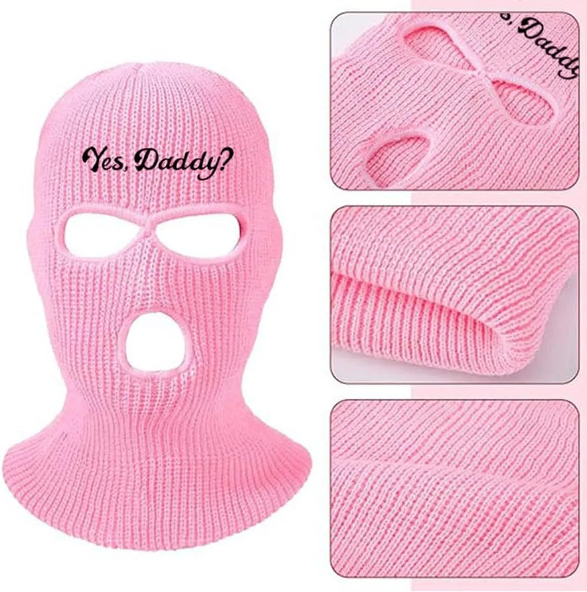 2 Pack 3 Hole Ski Masks, Yes Daddy Knitted Full Face Cover for Women, Balaclava for Winter Outdoor Sports