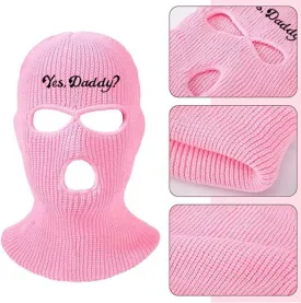 2 Pack 3 Hole Ski Masks, Yes Daddy Knitted Full Face Cover for Women, Balaclava for Winter Outdoor Sports