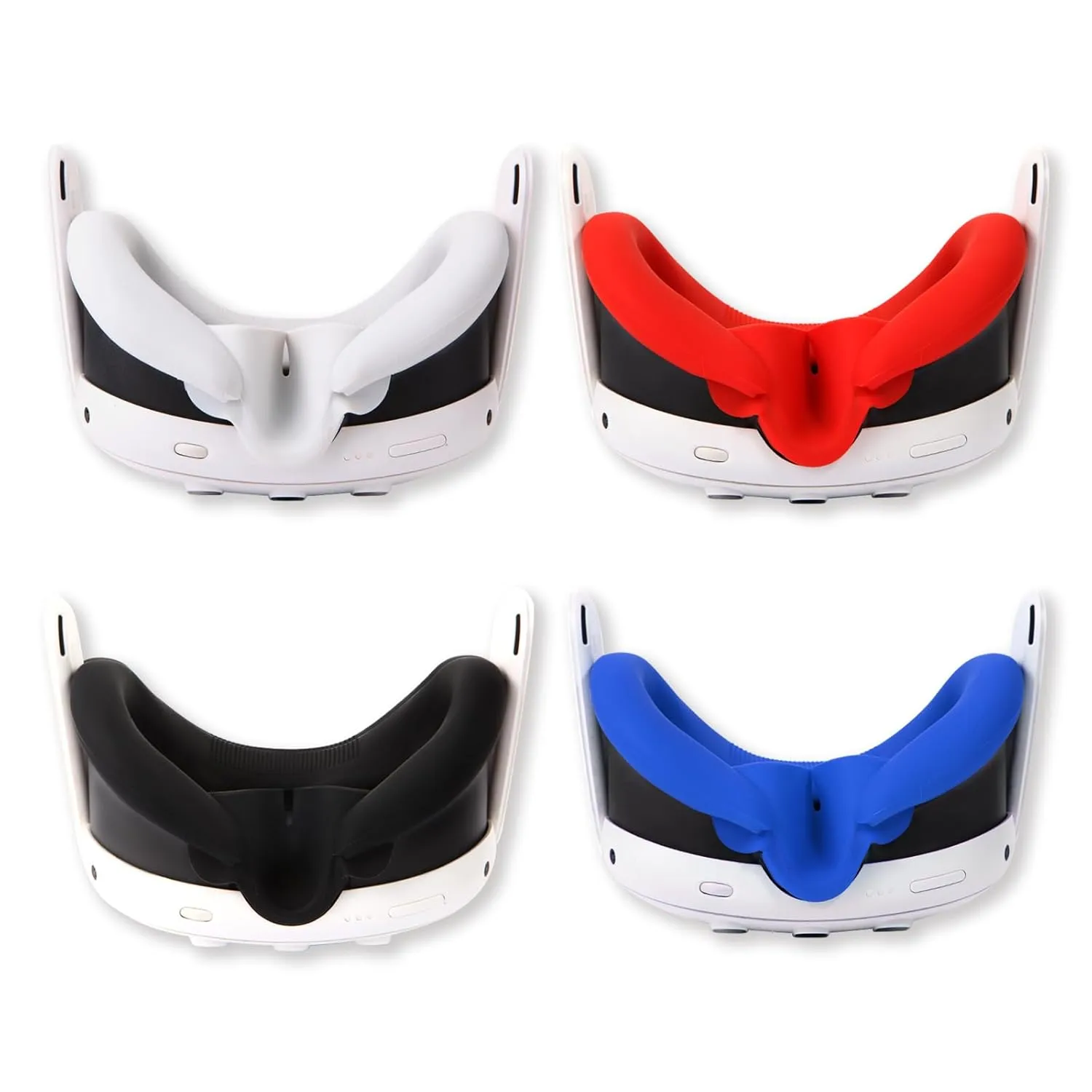 4Pcs VR Silicone Face Cover for Oculus Quest 3,Light-Thin VR Face Pads,Waterproof Anti-Dirty Replacement Facial Cushion VR Pads Accessories (Black Grey Blue Red)