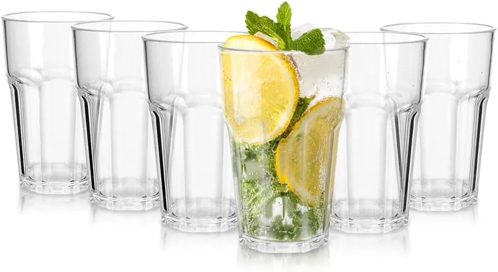 6 Pcs Plastic Tumblers, Unbreakable Water Cups, Reusable Drinking Cup for Kids and Adults, Stackable Acrylic Glasses for Camping Picnic Party Juice Cocktail Whiskey Wine (6pc-clear-300ml/10oz)
