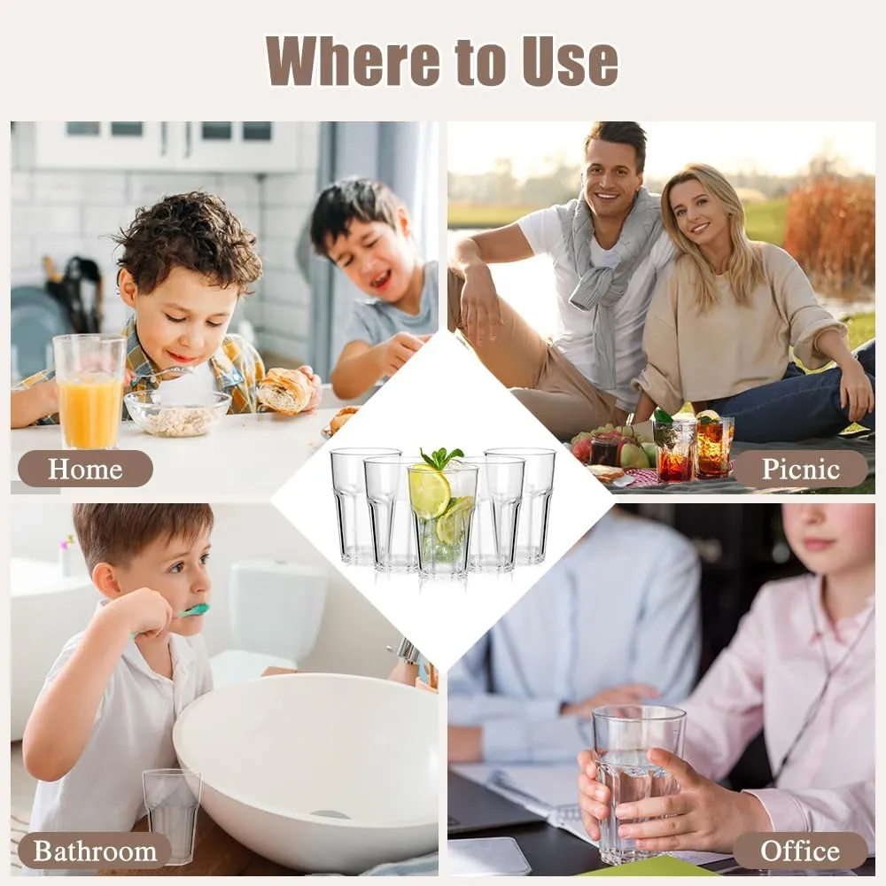 6 Pcs Plastic Tumblers, Unbreakable Water Cups, Reusable Drinking Cup for Kids and Adults, Stackable Acrylic Glasses for Camping Picnic Party Juice Cocktail Whiskey Wine (6pc-clear-300ml/10oz)