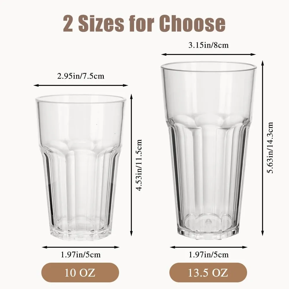 6 Pcs Plastic Tumblers, Unbreakable Water Cups, Reusable Drinking Cup for Kids and Adults, Stackable Acrylic Glasses for Camping Picnic Party Juice Cocktail Whiskey Wine (6pc-clear-300ml/10oz)