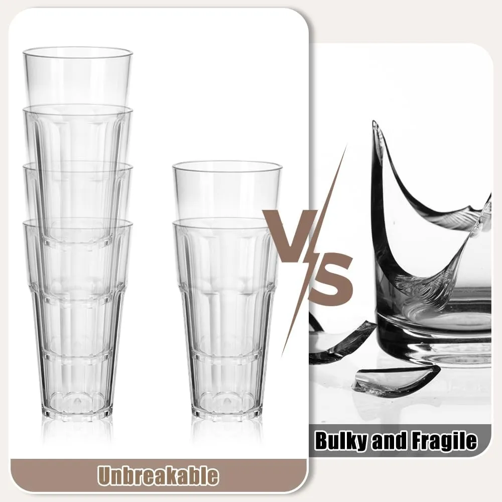 6 Pcs Plastic Tumblers, Unbreakable Water Cups, Reusable Drinking Cup for Kids and Adults, Stackable Acrylic Glasses for Camping Picnic Party Juice Cocktail Whiskey Wine (6pc-clear-300ml/10oz)
