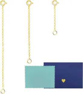 925 Sterling Silver Necklace Extender, 3 Pcs 14k Gold Plated Durable Chain Extenders, Necklace Bracelet Anklet Jewelry Extension for Women (1 2 3 Inch)