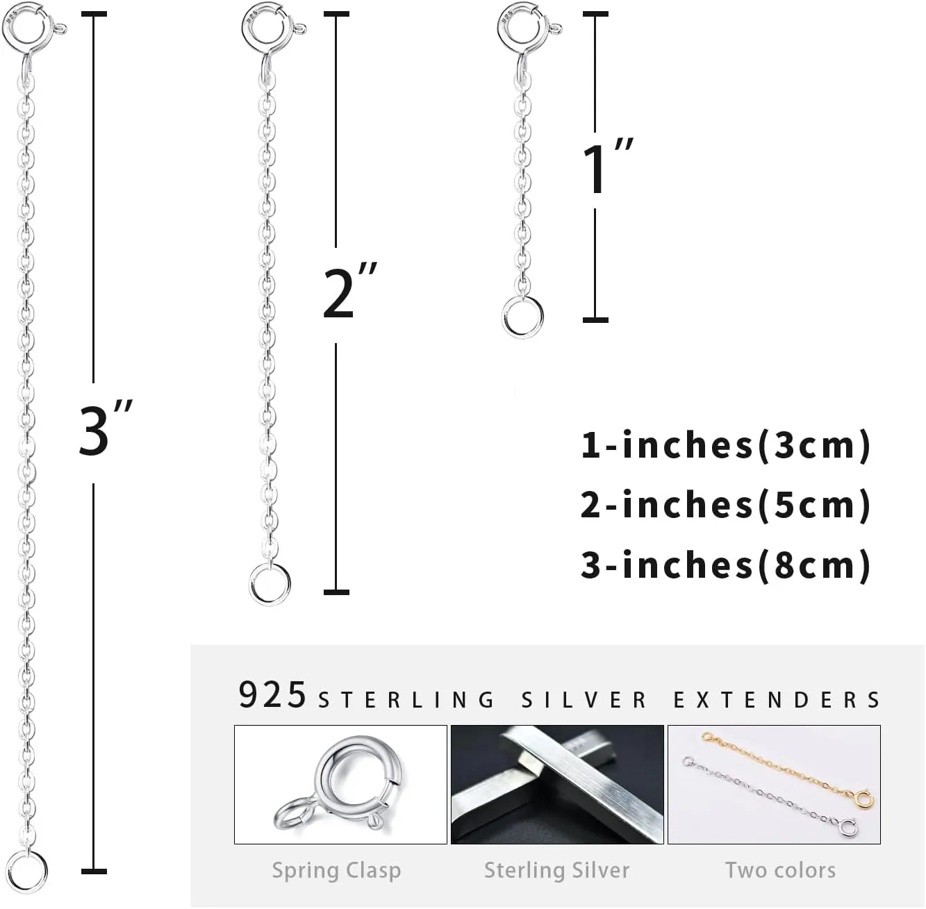 925 Sterling Silver Necklace Extender, 3 Pcs 14k Gold Plated Durable Chain Extenders, Necklace Bracelet Anklet Jewelry Extension for Women (1 2 3 Inch)