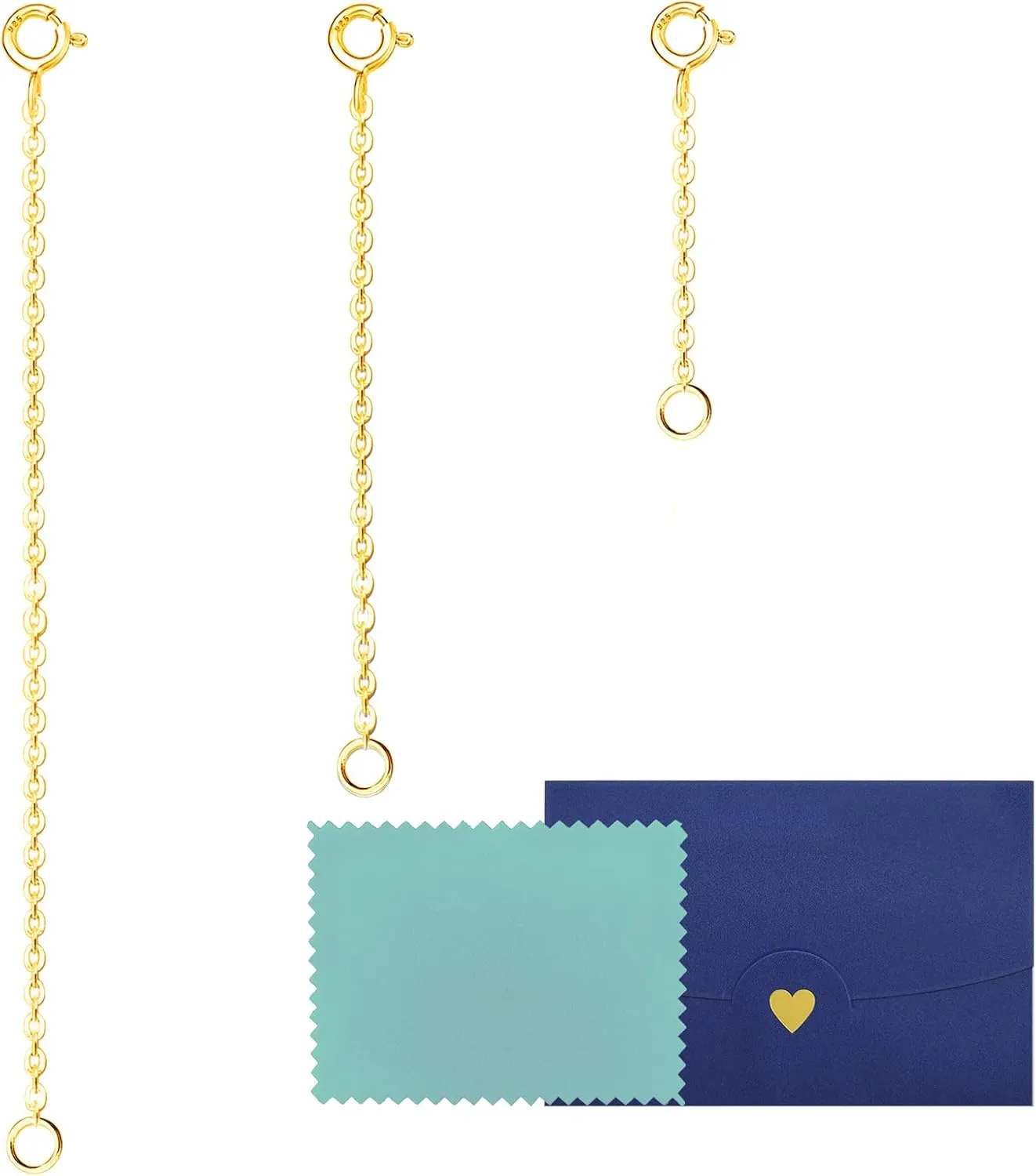 925 Sterling Silver Necklace Extender, 3 Pcs 14k Gold Plated Durable Chain Extenders, Necklace Bracelet Anklet Jewelry Extension for Women (1 2 3 Inch)