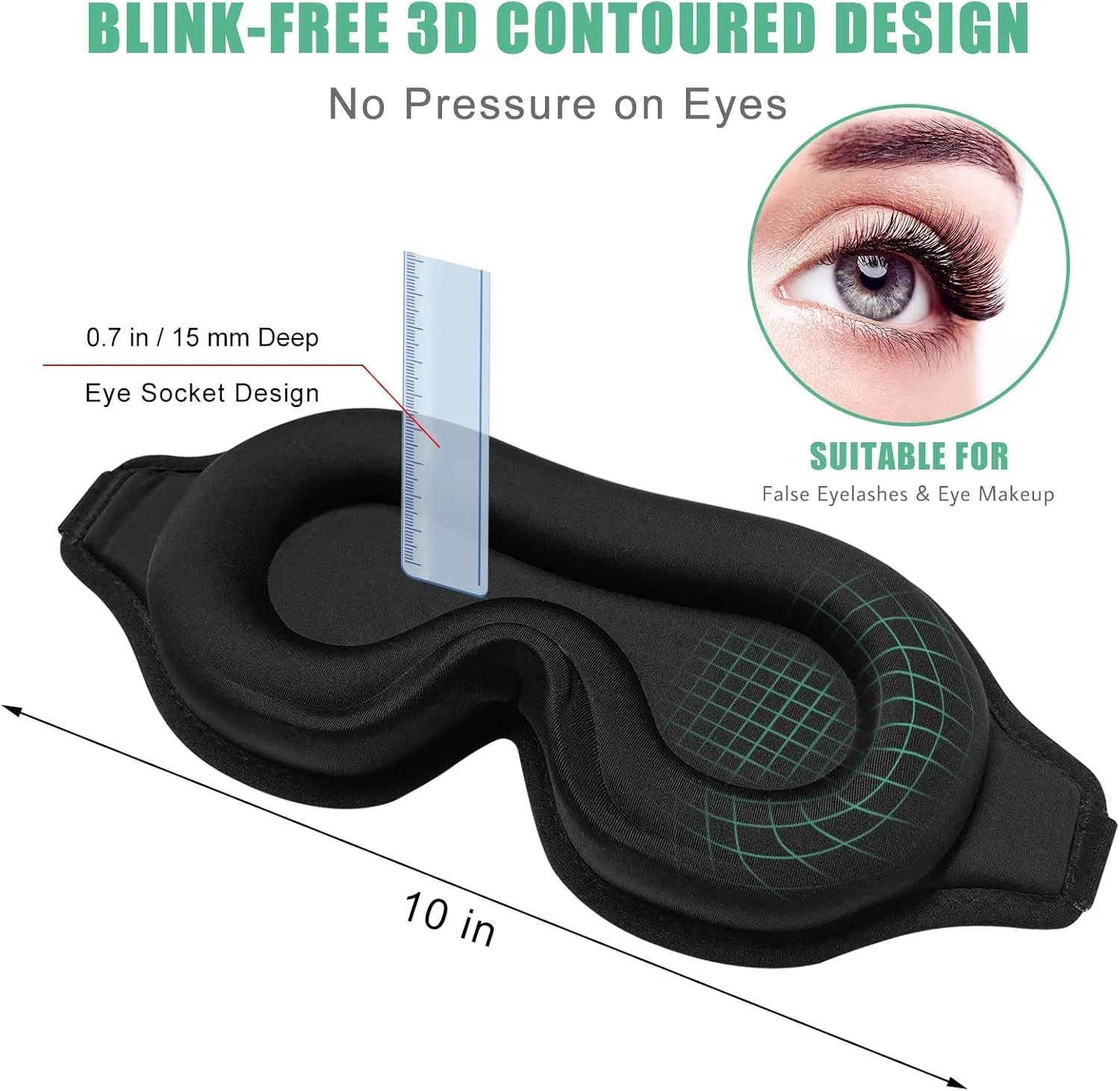 BeeVines Sleep Mask, 2 Pack 3D Contoured Sleeping Eye Masks for Lash Extensions, Night Molded Covers with Adjustable Strap, Eye Shade Cover Lashes Extension for Traveling Yoga Nap(Black & Blue)