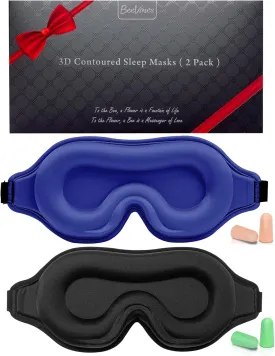 BeeVines Sleep Mask, 2 Pack 3D Contoured Sleeping Eye Masks for Lash Extensions, Night Molded Covers with Adjustable Strap, Eye Shade Cover Lashes Extension for Traveling Yoga Nap(Black & Blue)
