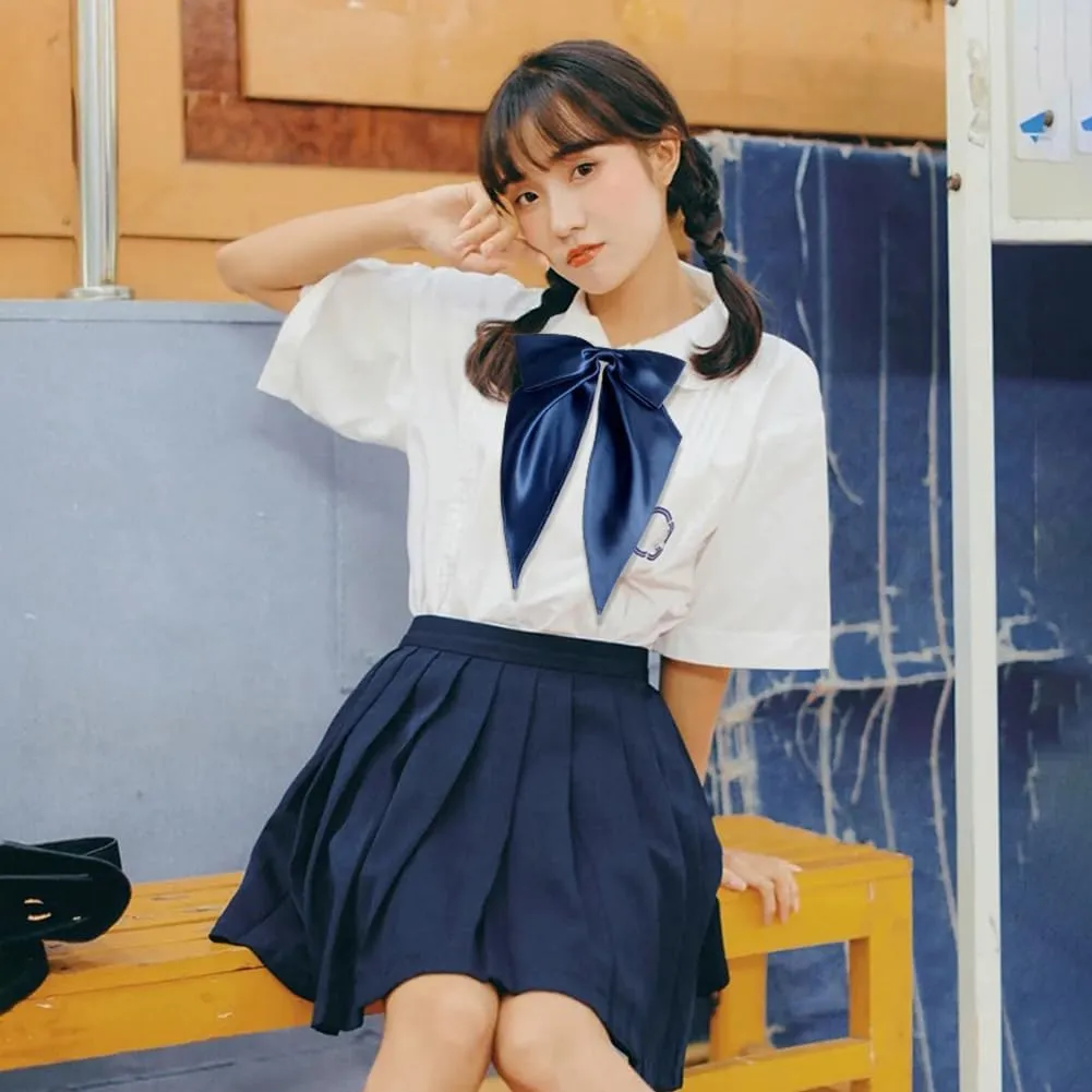 Big Cute JK School Uniform Anime Lolita Sailor Pre-tied for Womens Girls Solid Color Satin Bowtie Cosplay Event