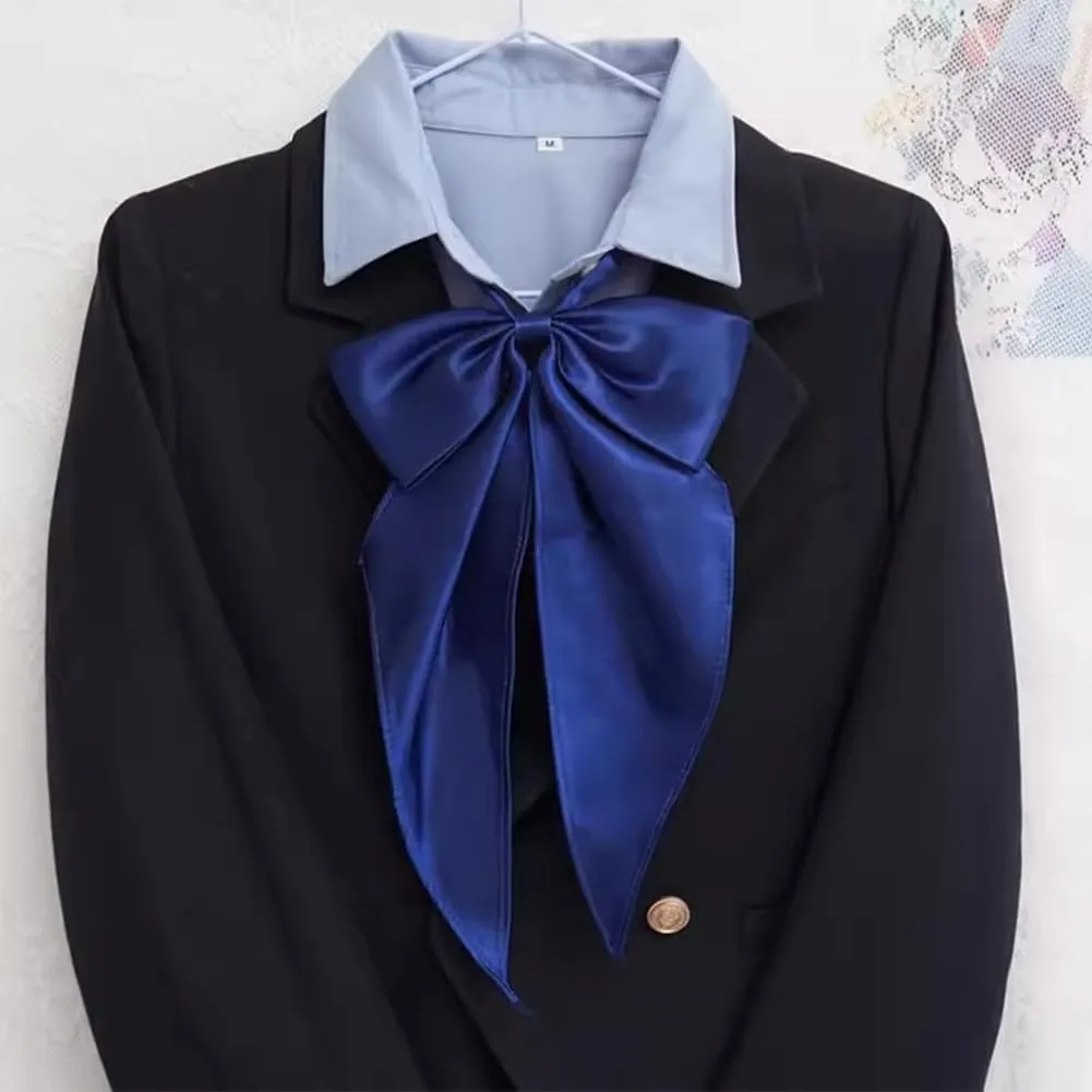 Big Cute JK School Uniform Anime Lolita Sailor Pre-tied for Womens Girls Solid Color Satin Bowtie Cosplay Event