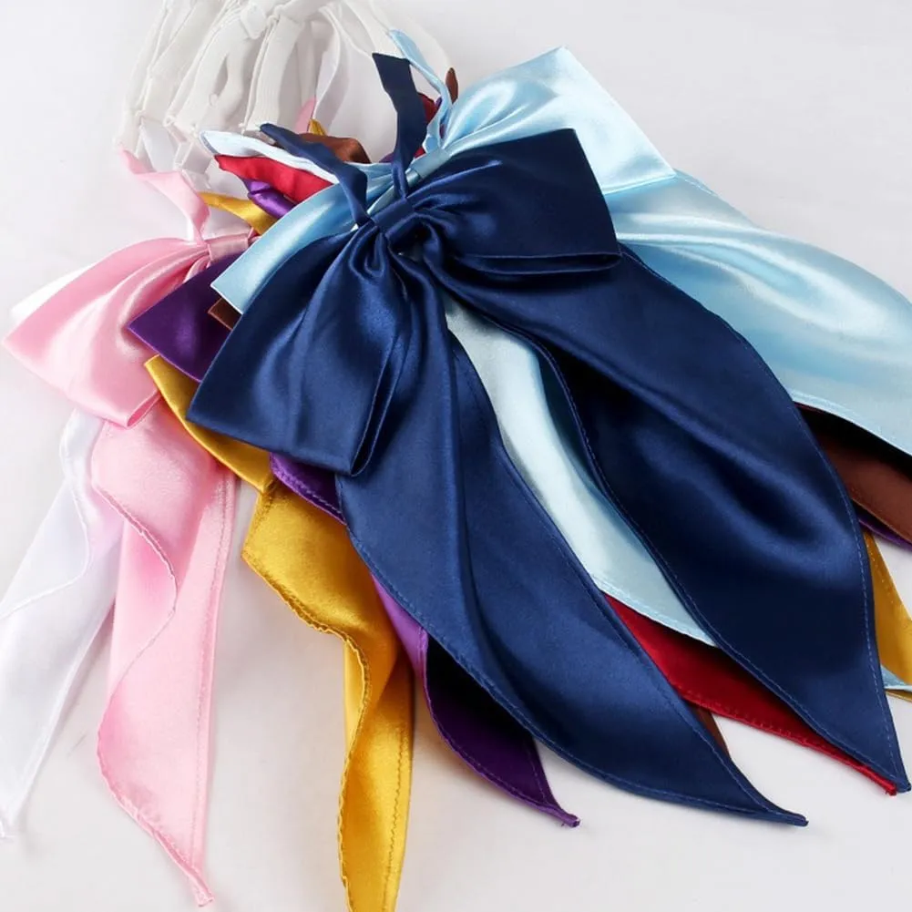 Big Cute JK School Uniform Anime Lolita Sailor Pre-tied for Womens Girls Solid Color Satin Bowtie Cosplay Event