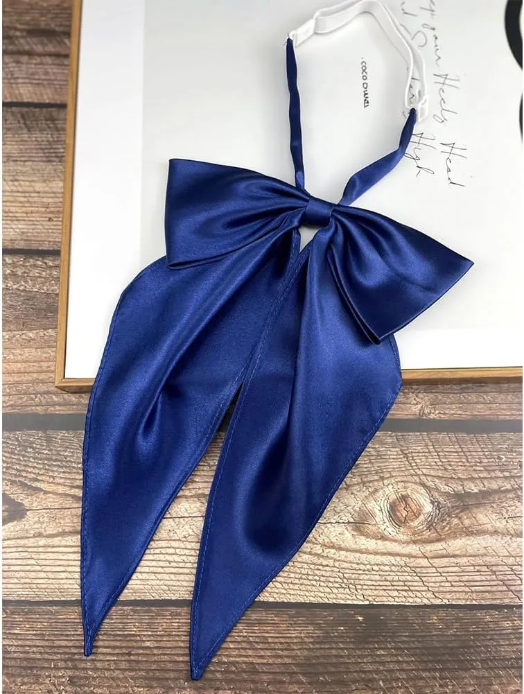 Big Cute JK School Uniform Anime Lolita Sailor Pre-tied for Womens Girls Solid Color Satin Bowtie Cosplay Event