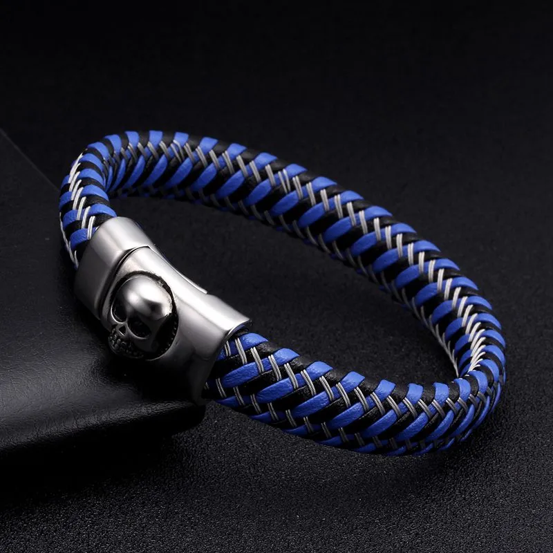 Black Genuine Leather Vintage Braided Charm Cuff Bracelets