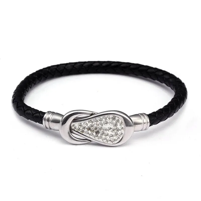 Black Genuine Leather Vintage Braided Charm Cuff Bracelets