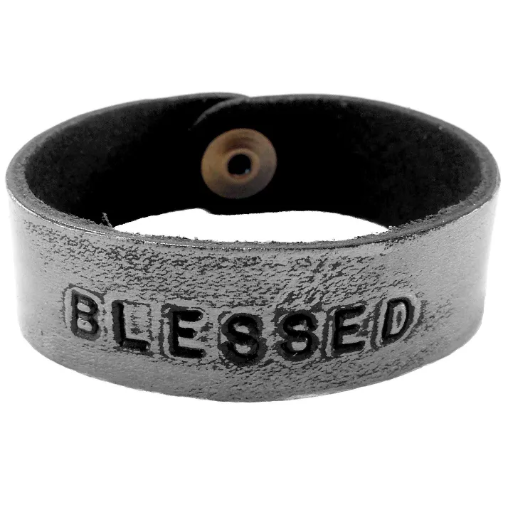 BLESSED Stamped Bracelet -Grey