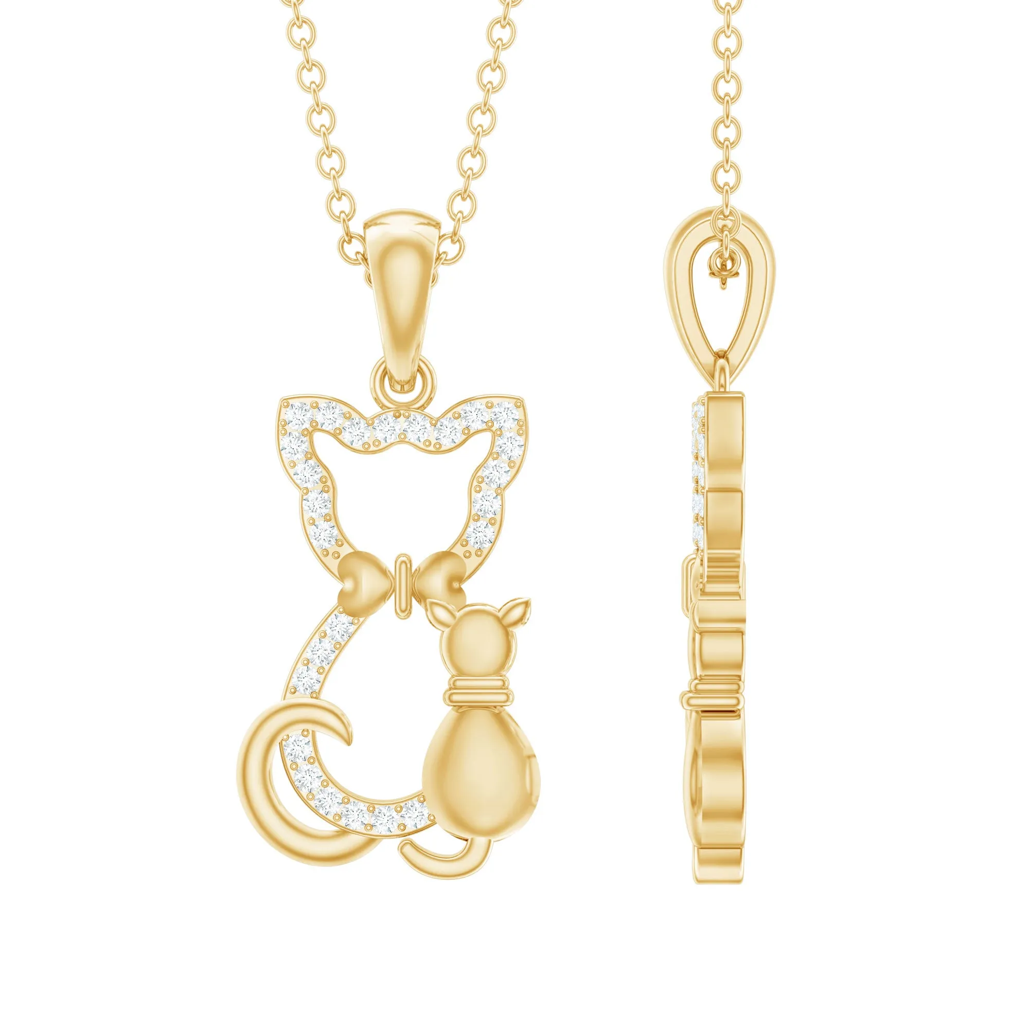 Certified Diamond Kitty Cat Pendant Necklace