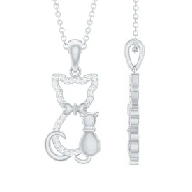 Certified Diamond Kitty Cat Pendant Necklace
