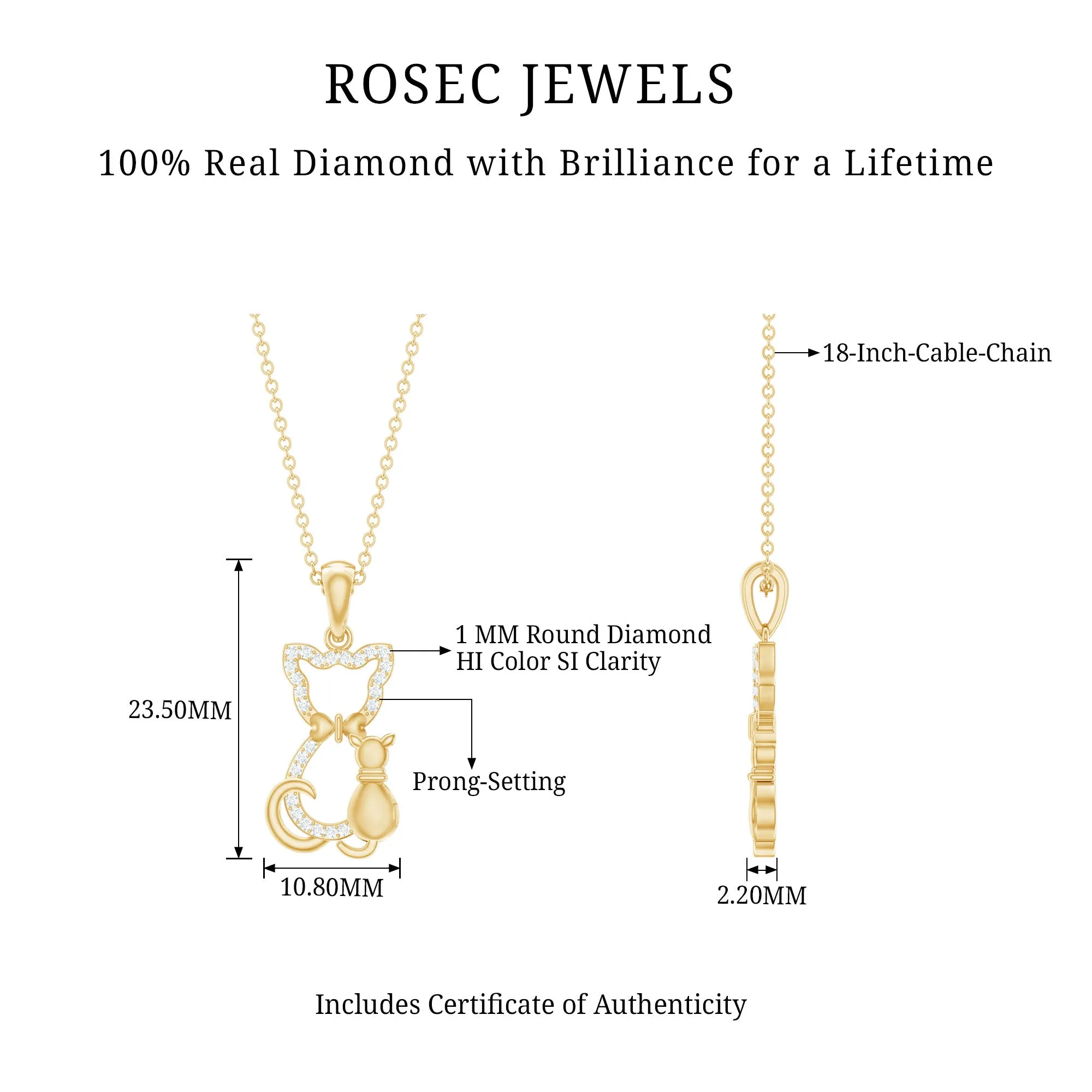 Certified Diamond Kitty Cat Pendant Necklace