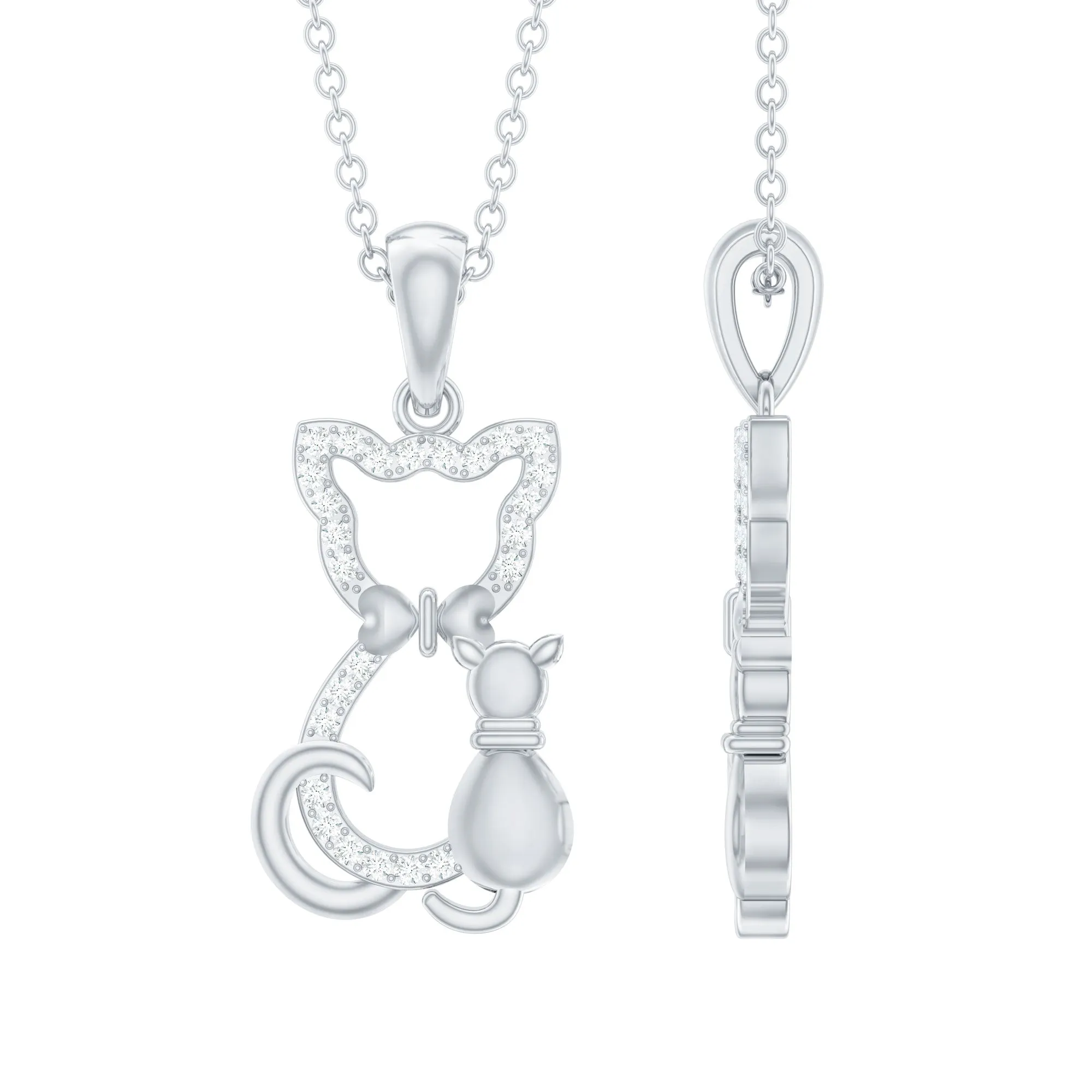 Certified Diamond Kitty Cat Pendant Necklace