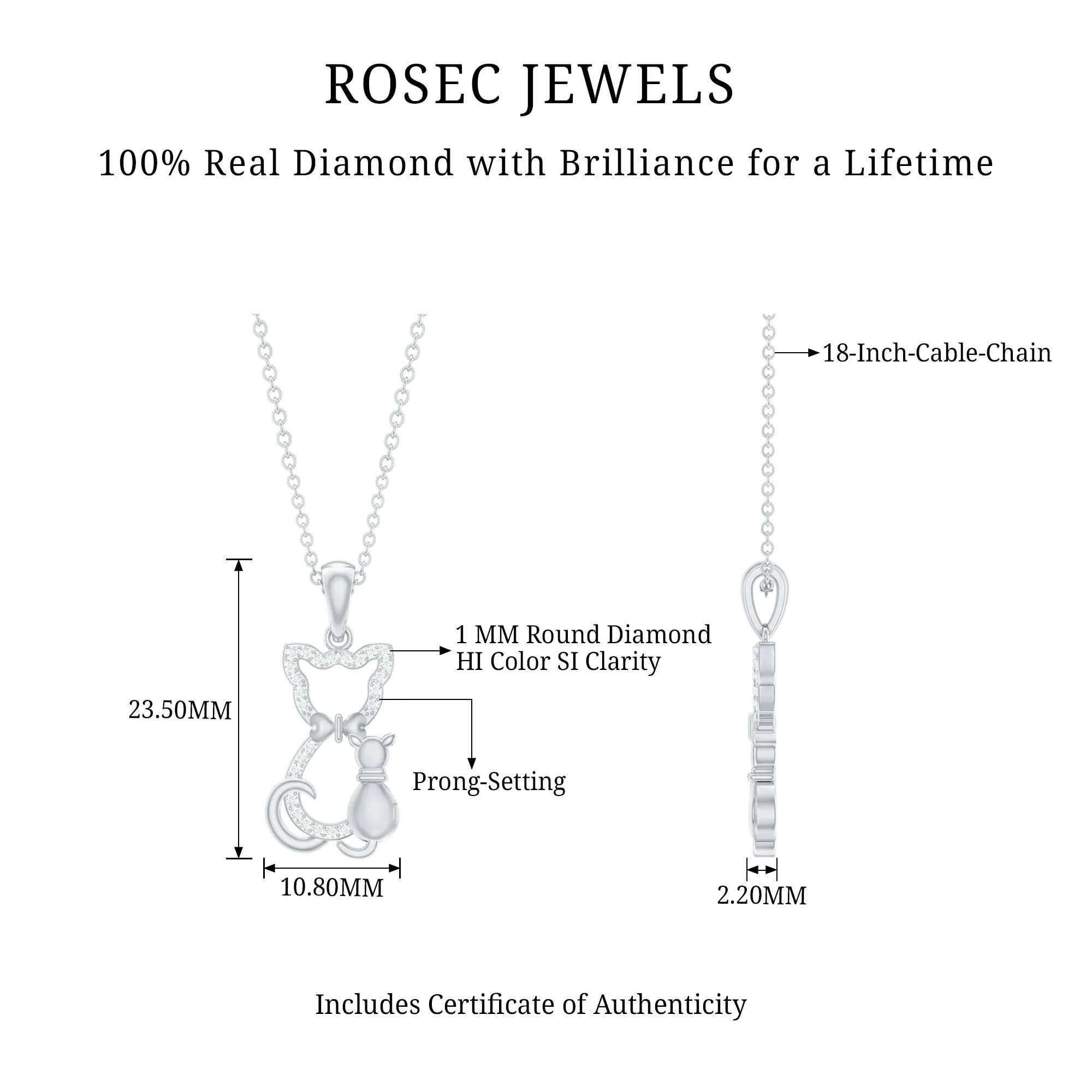 Certified Diamond Kitty Cat Pendant Necklace