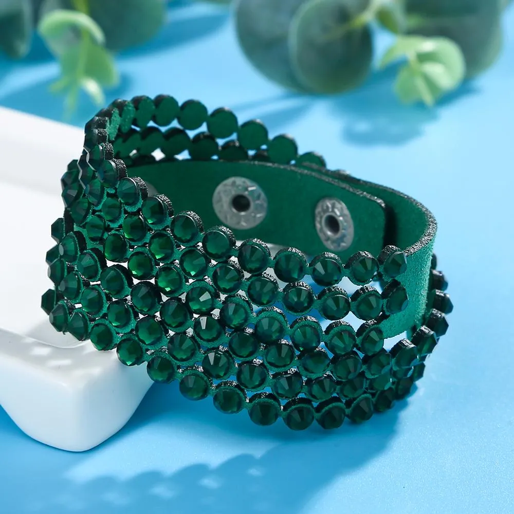 Charm Leather Bracelet Rhinestone Crystal Bracelet Wrap Multilayer Bracelets