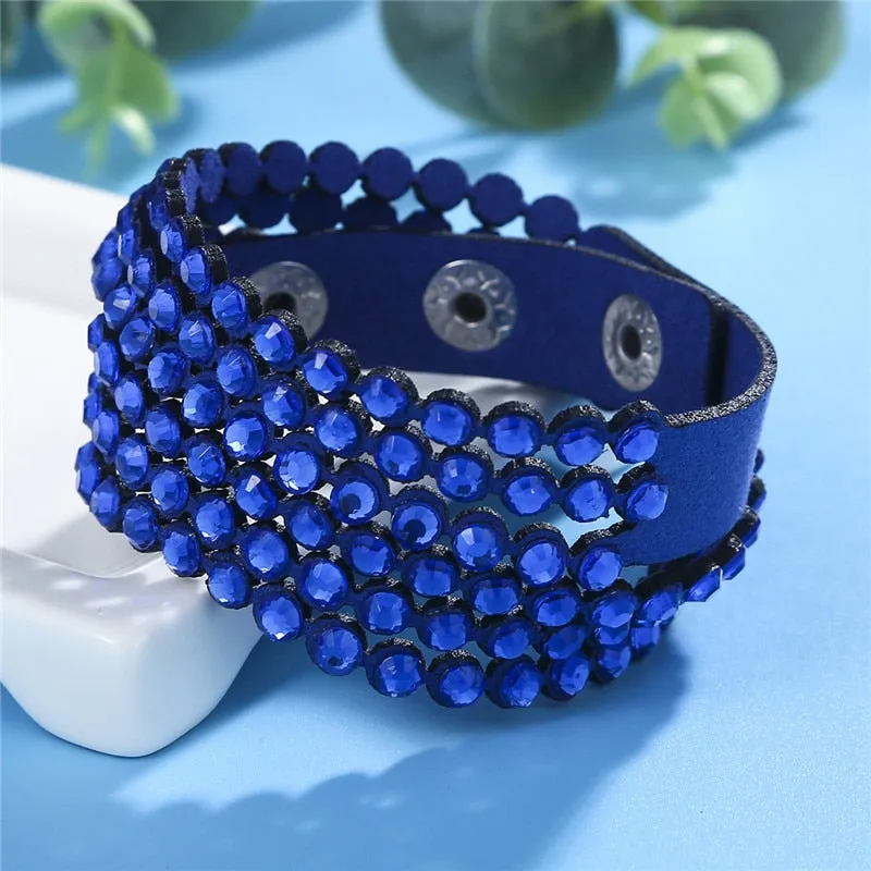 Charm Leather Bracelet Rhinestone Crystal Bracelet Wrap Multilayer Bracelets