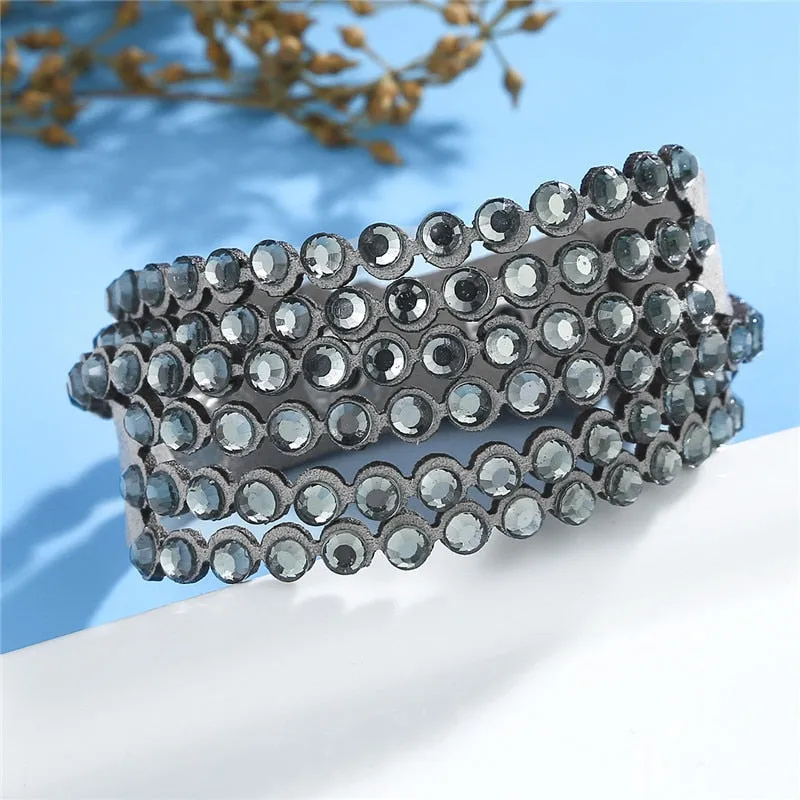 Charm Leather Bracelet Rhinestone Crystal Bracelet Wrap Multilayer Bracelets