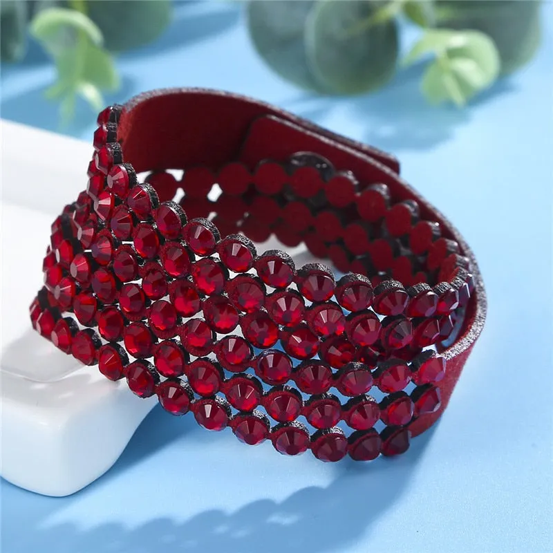 Charm Leather Bracelet Rhinestone Crystal Bracelet Wrap Multilayer Bracelets