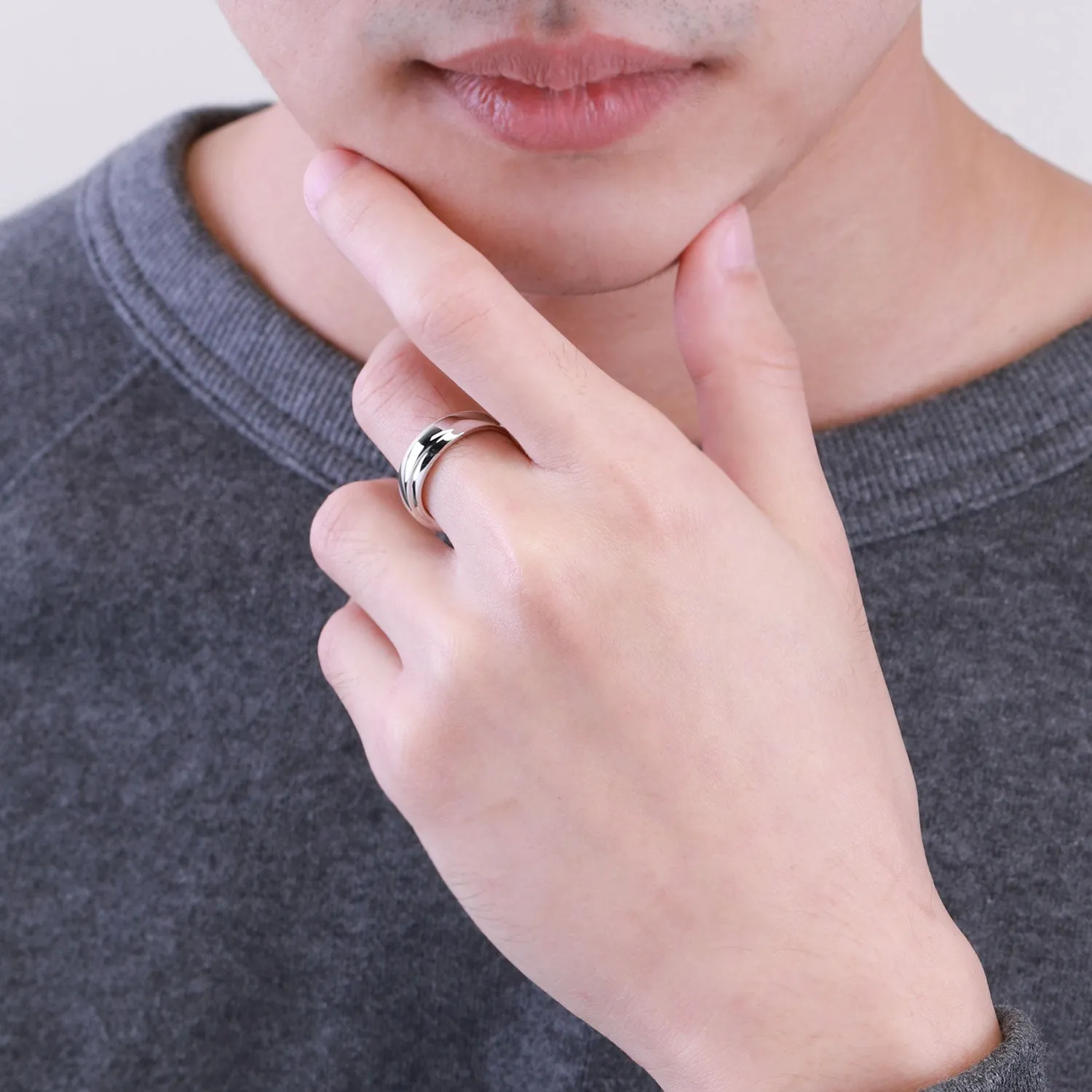Couple Rings: Silver rhodium plated plain cross band ring