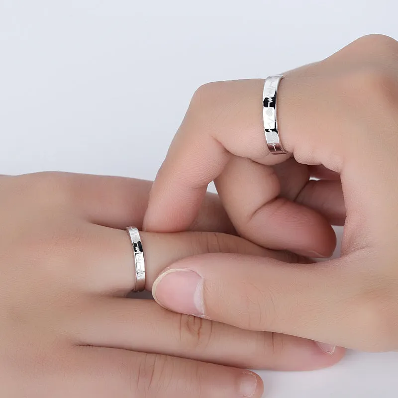 Custom Engraved Matching Heartbeat Rings Set for Couple