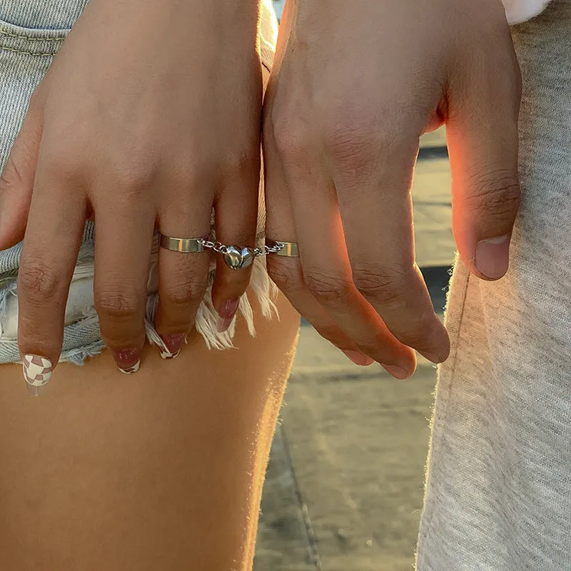 Custom Magnetic Half Hearts Couple Rings Set