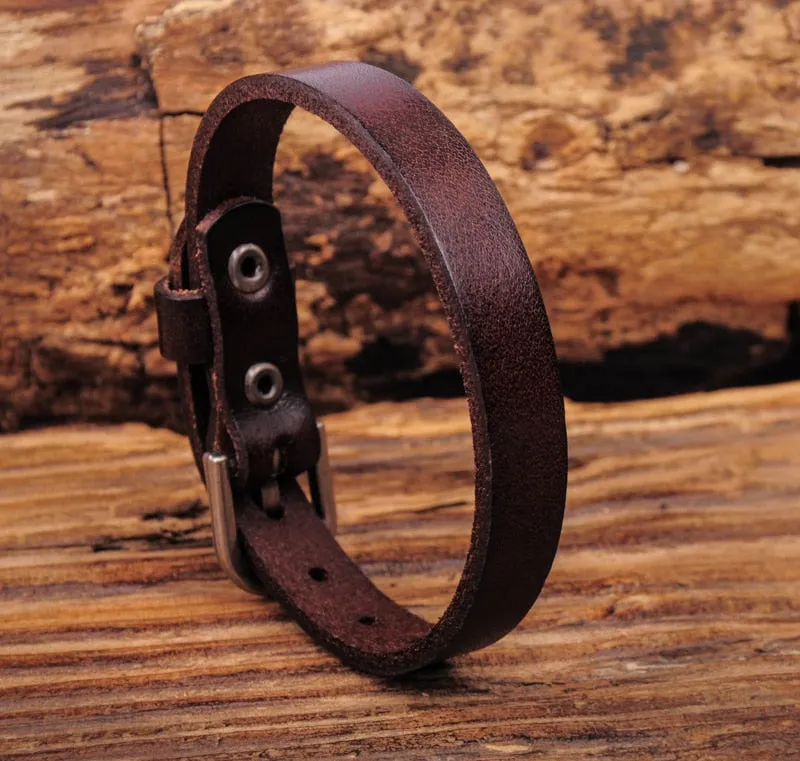 Dark Brown Genuine Leather Bracelet Buckle Cuff