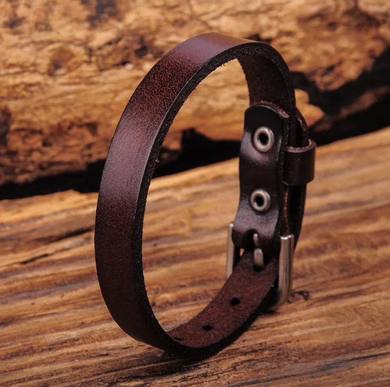 Dark Brown Genuine Leather Bracelet Buckle Cuff