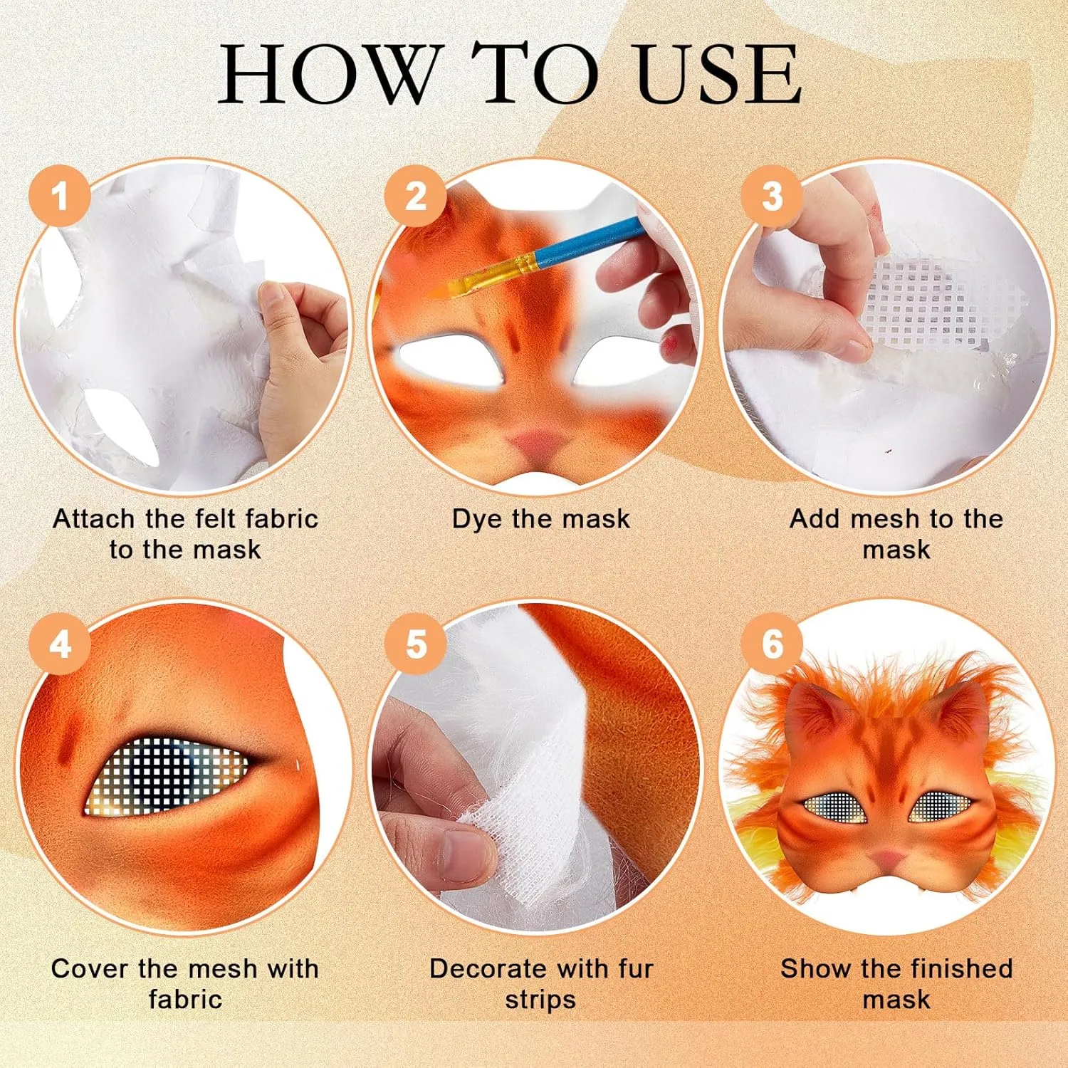 DIY Therian Mask Kit Blank Cat Mask with Felt Fabric Sheet Plush Faux Fur Eye Mesh for Therian Gear Stuff