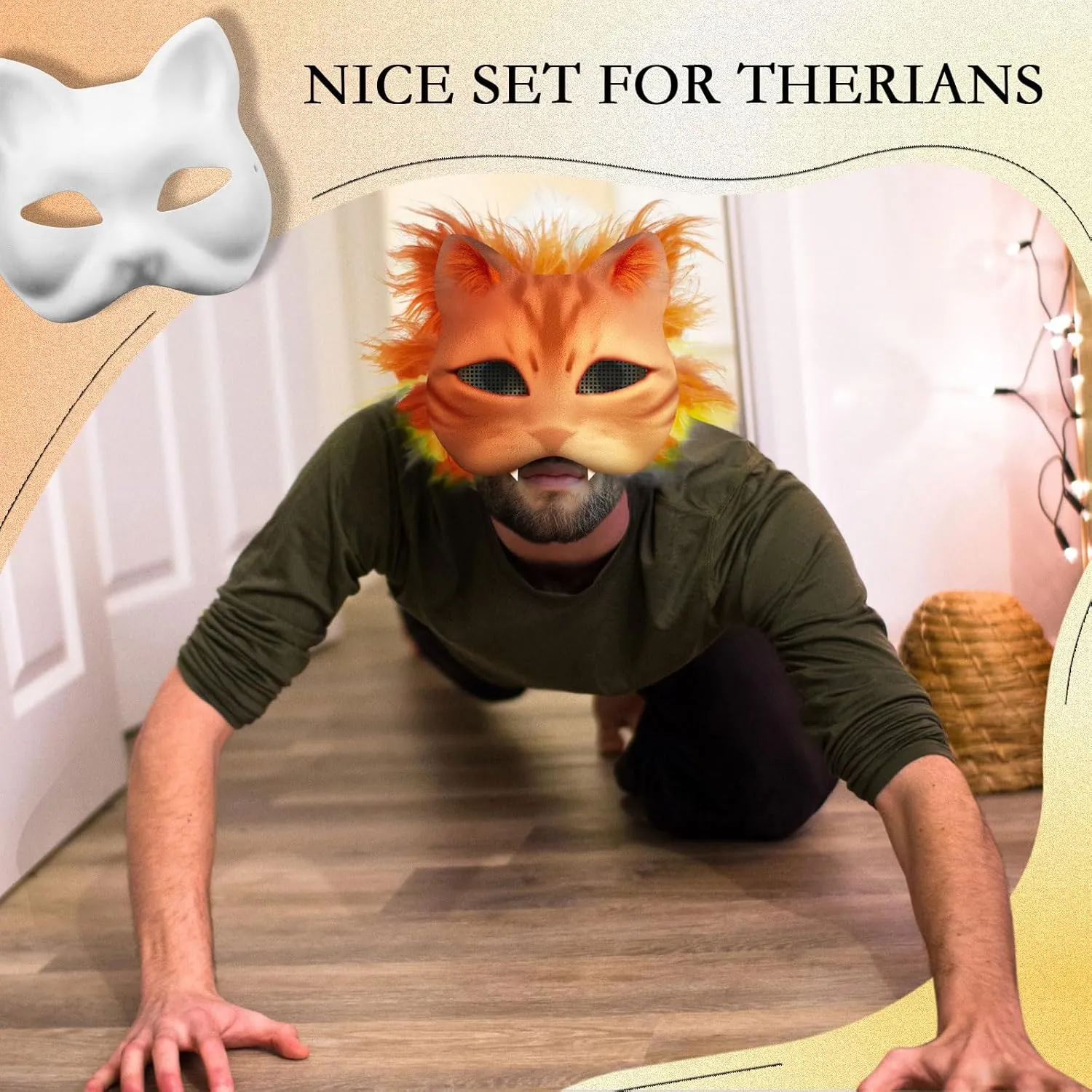 DIY Therian Mask Kit Blank Cat Mask with Felt Fabric Sheet Plush Faux Fur Eye Mesh for Therian Gear Stuff