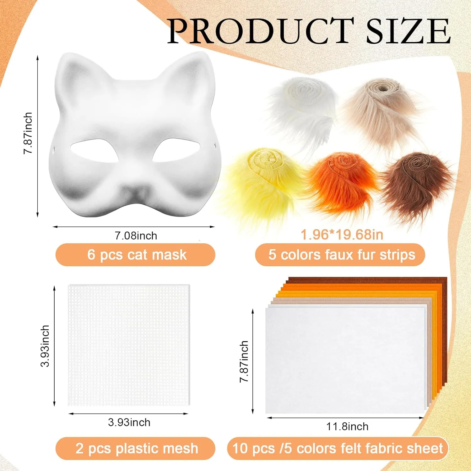 DIY Therian Mask Kit Blank Cat Mask with Felt Fabric Sheet Plush Faux Fur Eye Mesh for Therian Gear Stuff