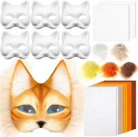 DIY Therian Mask Kit Blank Cat Mask with Felt Fabric Sheet Plush Faux Fur Eye Mesh for Therian Gear Stuff