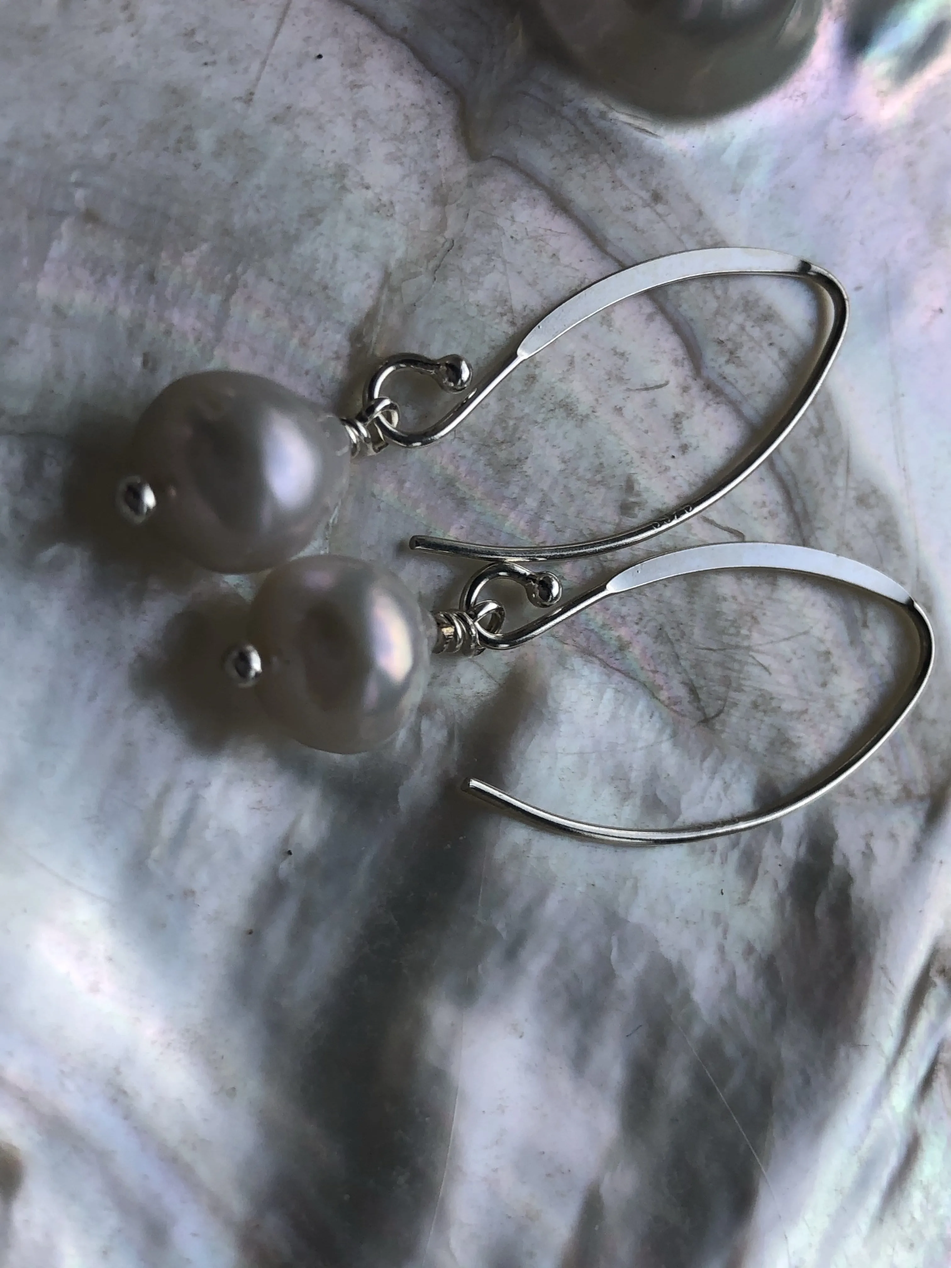 Earrings: Freshwater Pearl nugget ivory drops on longer hooks - classic