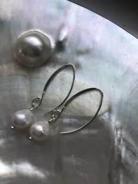 Earrings: Freshwater Pearl nugget ivory drops on longer hooks - classic