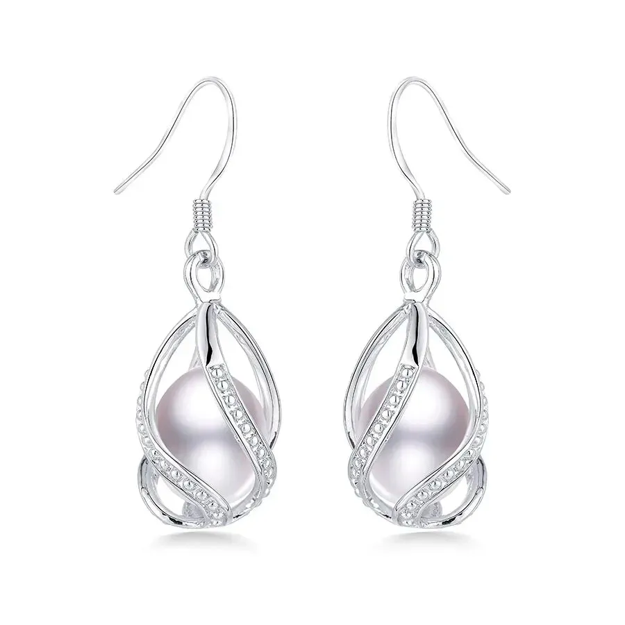 Elegant Crystal Water Drop Wave Pearl Earrings for Women Girls 925 Sterling Silver Genuine Natural Freshwater Pearls Jewelry