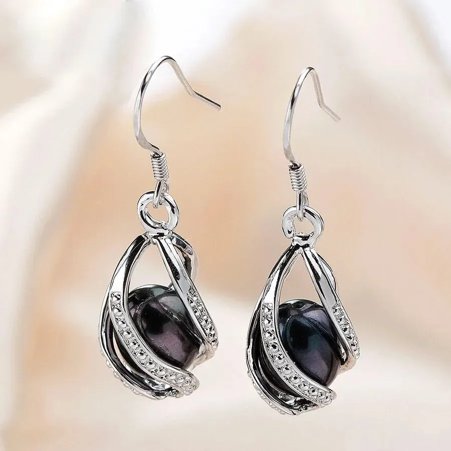 Elegant Crystal Water Drop Wave Pearl Earrings for Women Girls 925 Sterling Silver Genuine Natural Freshwater Pearls Jewelry