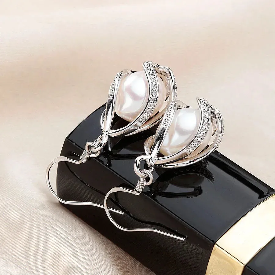 Elegant Crystal Water Drop Wave Pearl Earrings for Women Girls 925 Sterling Silver Genuine Natural Freshwater Pearls Jewelry