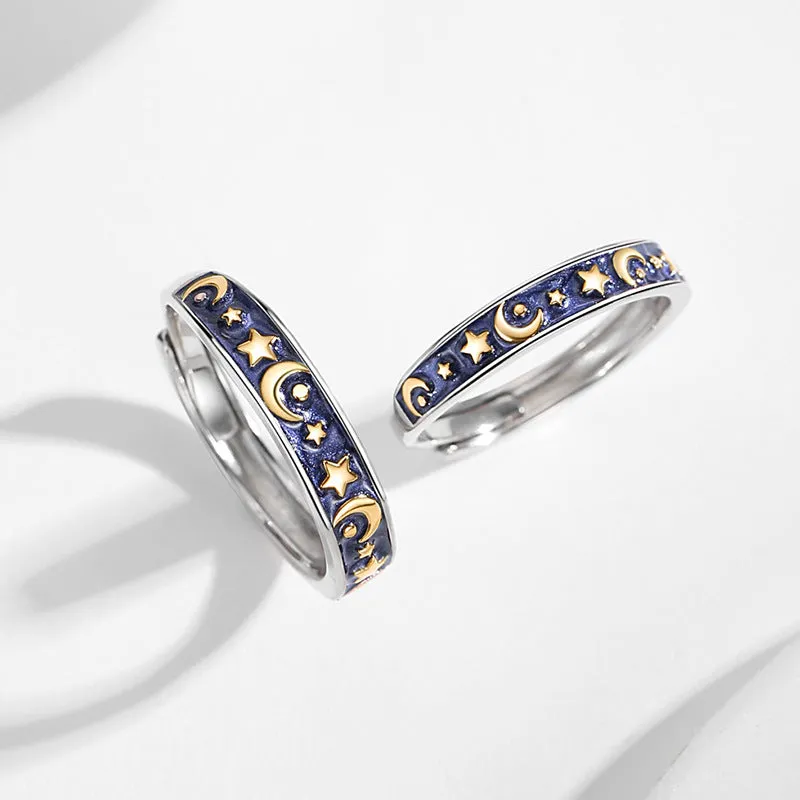 Engravable Matching Moon Wedding Rings Set
