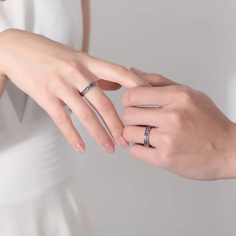 Engravable Matching Moon Wedding Rings Set